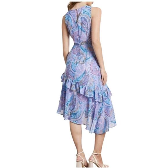 NEW SAM EDELMAN Boho Ruffle Midi Dress 10 Frilly Coquette Event Purple Pink Blue - Picture 2 of 10